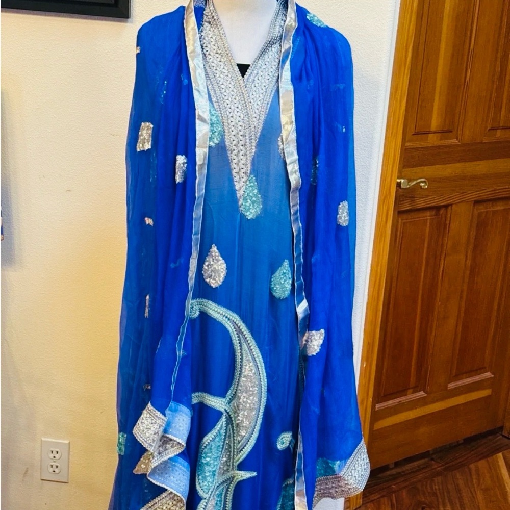 Elegant Blue and Silver Women's Dress